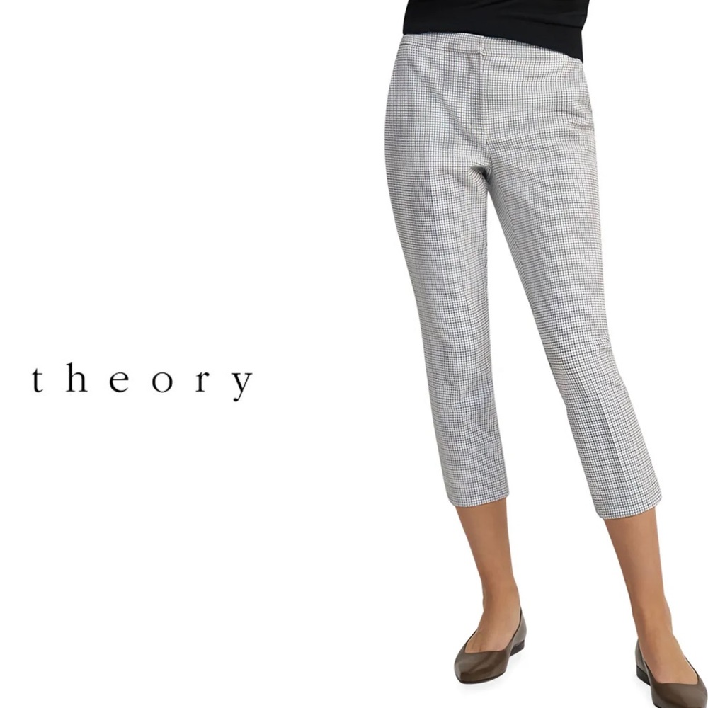 Theory Easy Tailored grid print crop capri pants